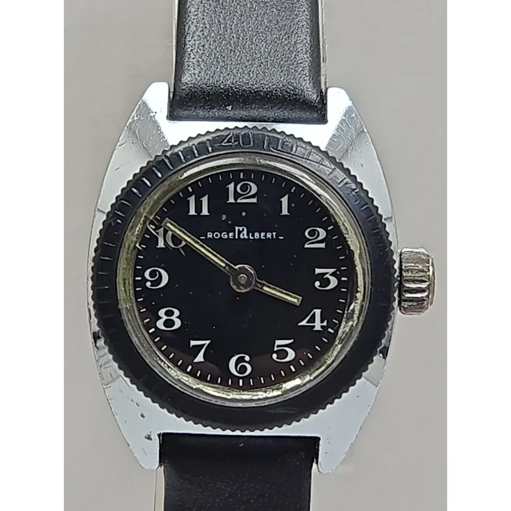 Vintage Roger Albert Womens Sports Manual Wind Watch 23mm Leather Works
